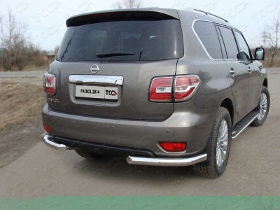 Защита заднего бампера уголки 76 мм ТСС для Nissan Patrol 2014-2021
